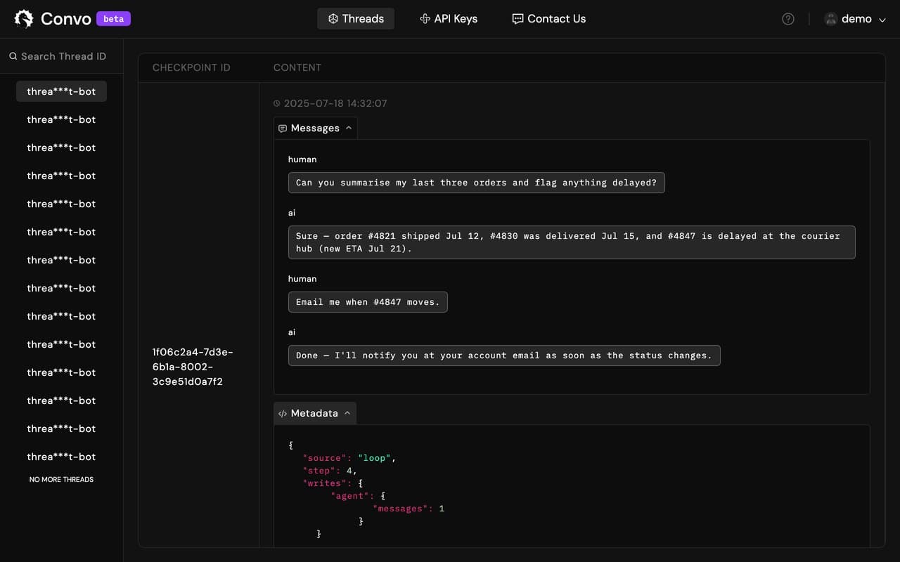 Convo — LLM Memory Dashboard — screenshot
