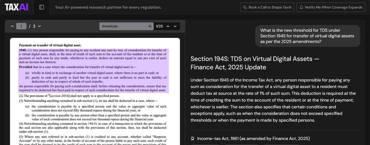 TaxAI — AI Research Assistant for CAs — screenshot