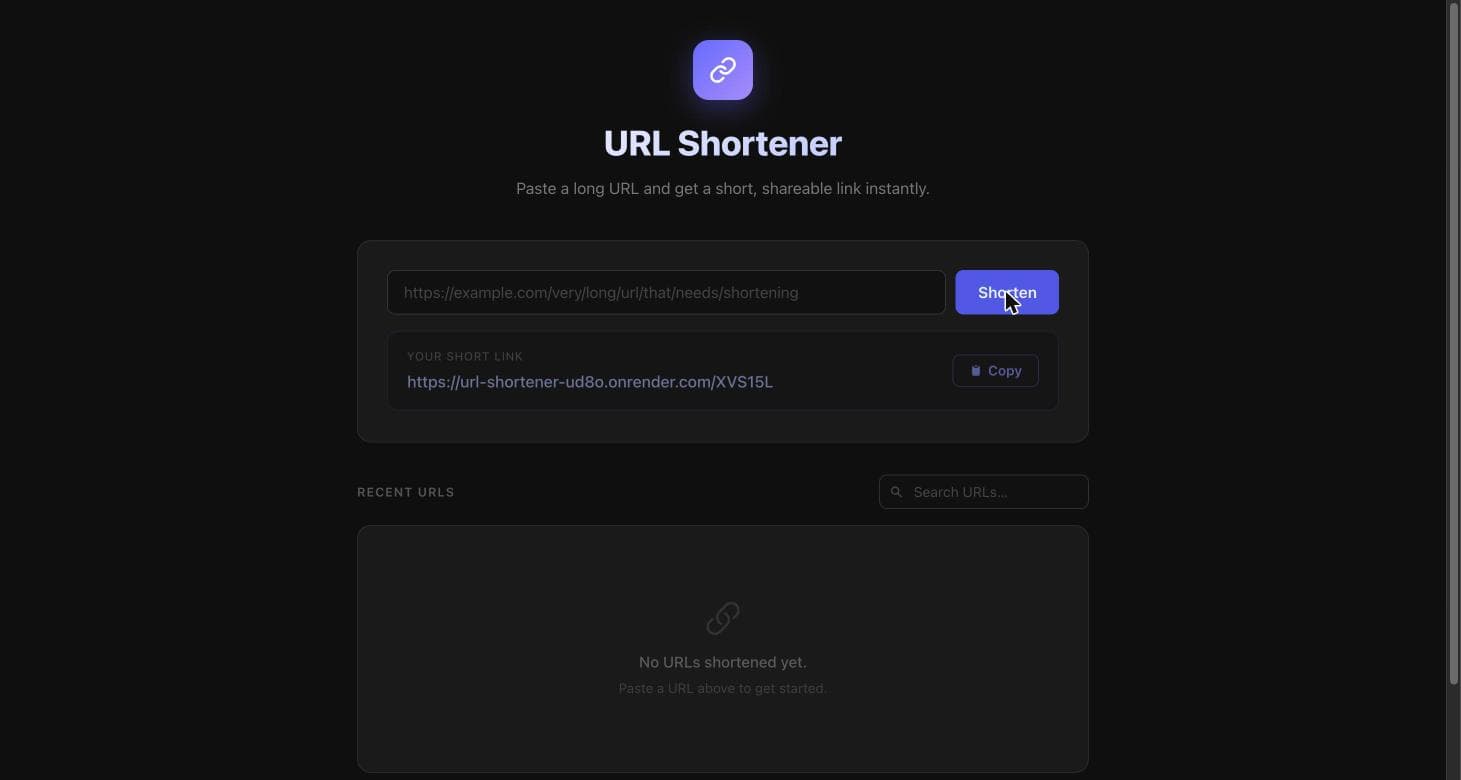 URL Shortener landing screen