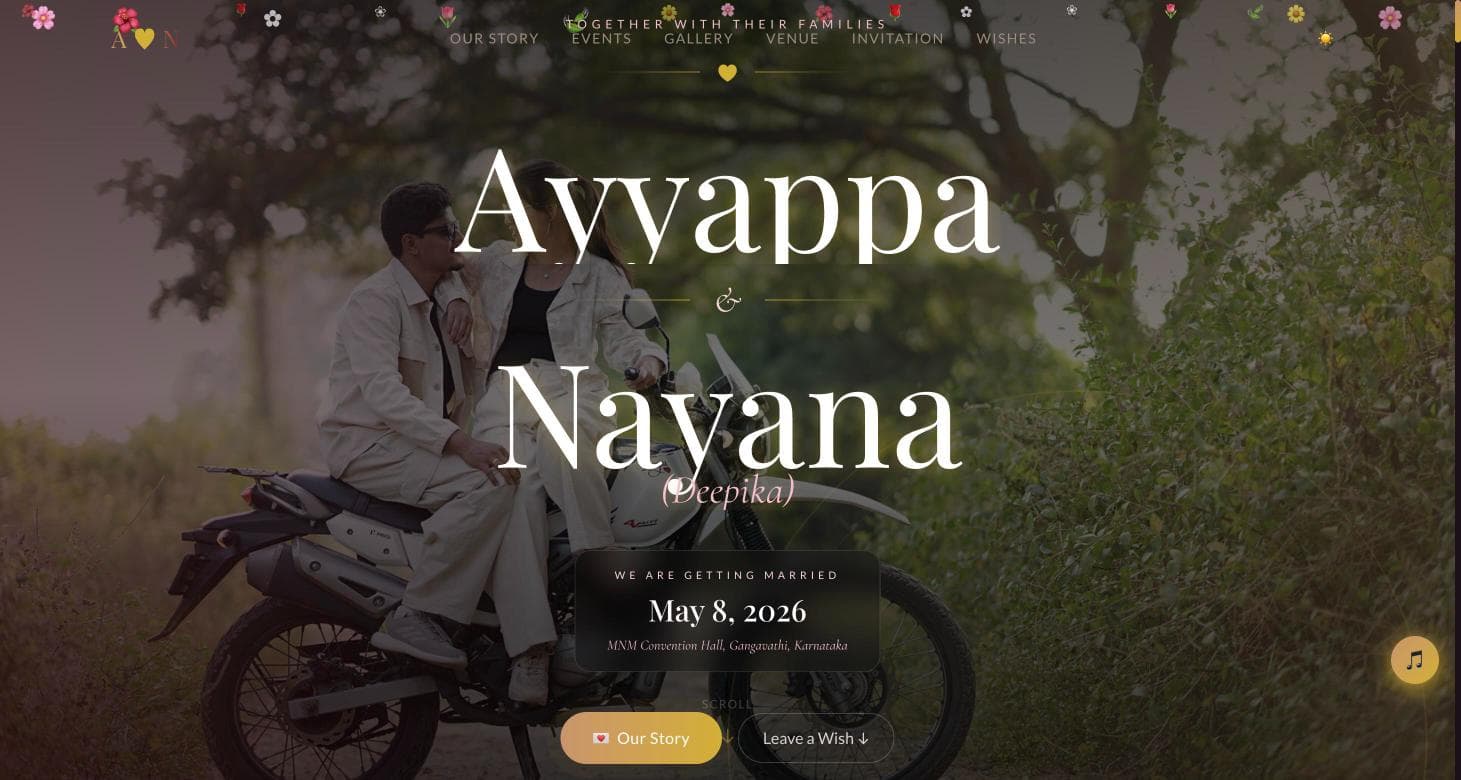 Ayyappa & Nayana — Wedding Invitation landing screen